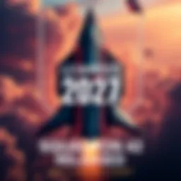 A graphic showing Squadron 42 logo with a 2027 release date, set against a backdrop of a spaceship and clouds, symbolizing the game's futuristic theme.