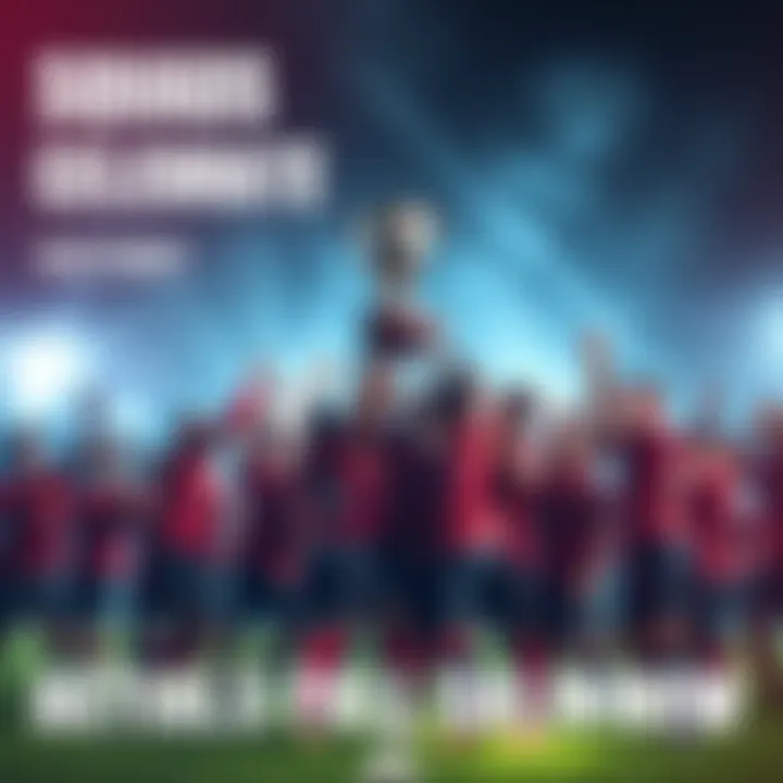 A group of players celebrates a championship win, raising a trophy together in a display of teamwork and excitement.