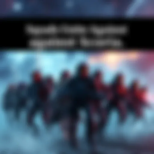 A group of diverse squads working together to fight the Scoria, showing teamwork and collaboration in battle.