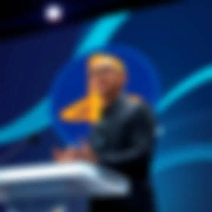 Squanch Games CEO speaking at a conference with PlayStation logo in the background