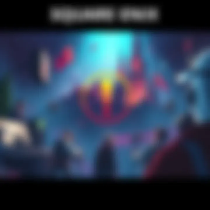 A digital illustration showing a gaming scene with a warning symbol, representing the ban of a content creator by Square Enix over harassment claims.