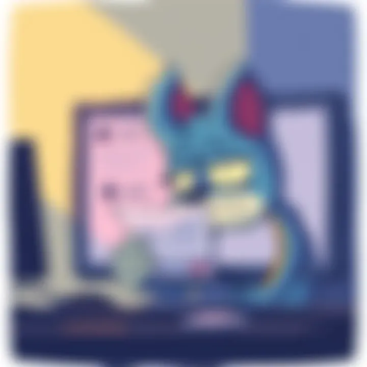 An illustration showing Squeex looking upset while reading a hate message on a computer screen, representing online negativity in creative communities.