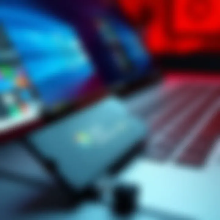 SSD for Windows 10 and Steam OS A close-up of an SSD next to a laptop displaying Windows 10 and Steam OS, highlighting the storage options for mobile editing