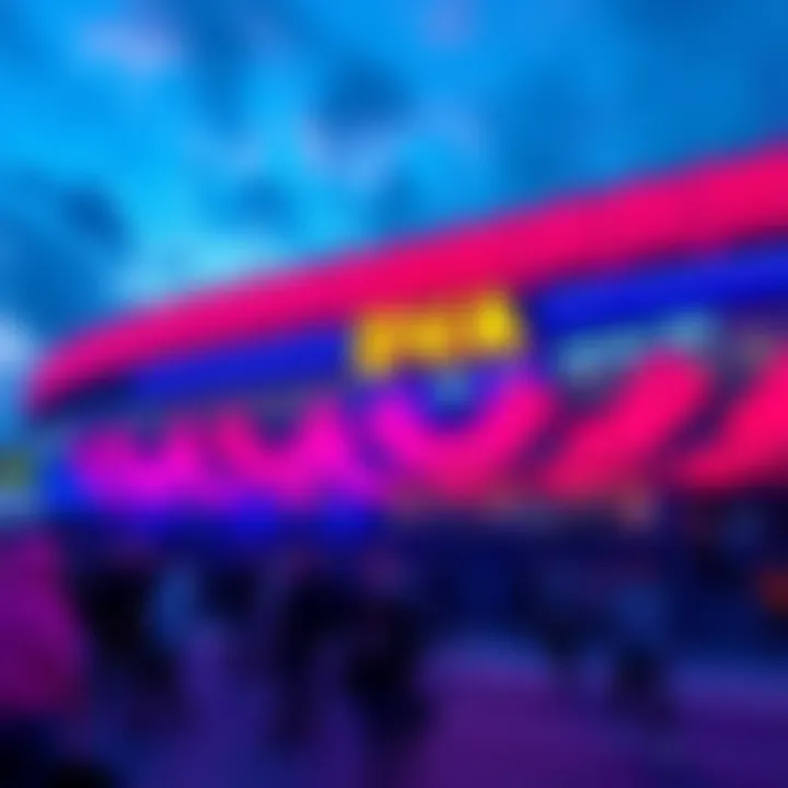 A vibrant exterior of Stadium Dva with fans arriving for an event, showcasing its modern design and lively atmosphere.