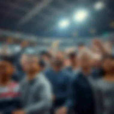 Stadium Crowd A group of diverse people enjoying a sports event in a stadium, with some looking excited and others a bit unsure, capturing the mix of experiences newcomers face at such events.