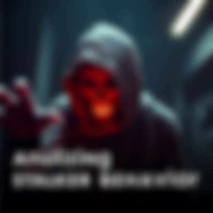 A character representing a stalker in a game, reacting to light and sound in a dark environment, highlighting its hunting behavior.