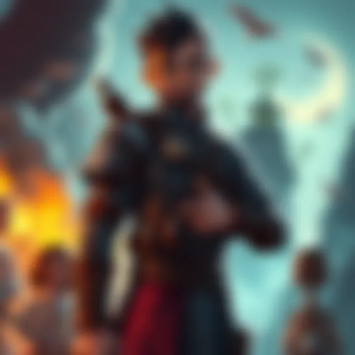 Stalker standing confidently with a slight smile, surrounded by elements representing his character development and the Jade Shadows quest, showcasing a newfound respect from others.