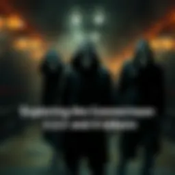 Three distinct stalker characters resembling Mr. X, Nemesis, and Méndez, each with unique features and outfits, standing in a shadowy environment