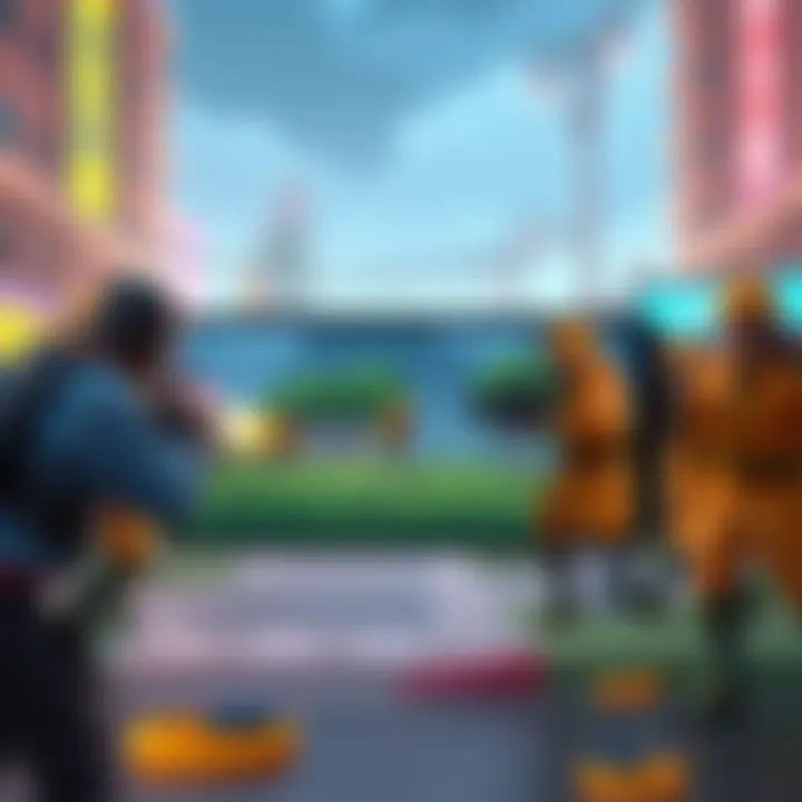 A screen showing Standoff2 gameplay in ultra low graphics mode, featuring simple colorful shapes and characters, ideal for older devices.