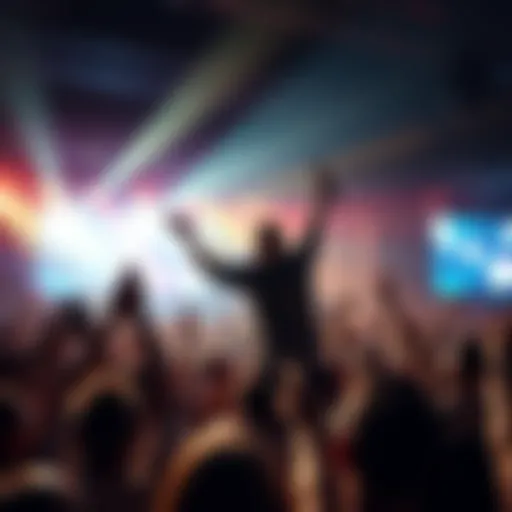 A crowd cheering enthusiastically for a performer on stage, showcasing an electric atmosphere.