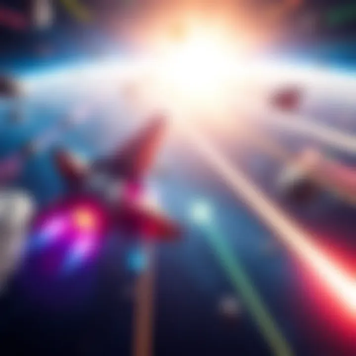Star Fox Demo Gameplay A scene from the Star Fox demo showing a spaceship in a space battle with colorful lasers and asteroids.