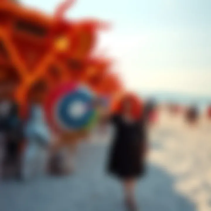 A vibrant beach scene with Star Wars decorations, people in themed costumes, and a festive atmosphere as iOS users return from vacation.