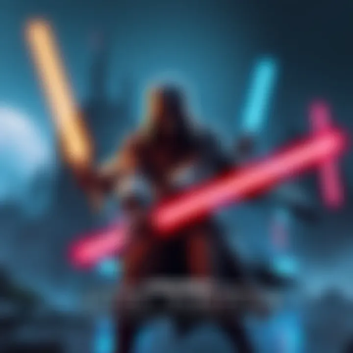 A scene from Star Wars Jedi: Survivor showing a character in action with lightsabers and a sci-fi environment