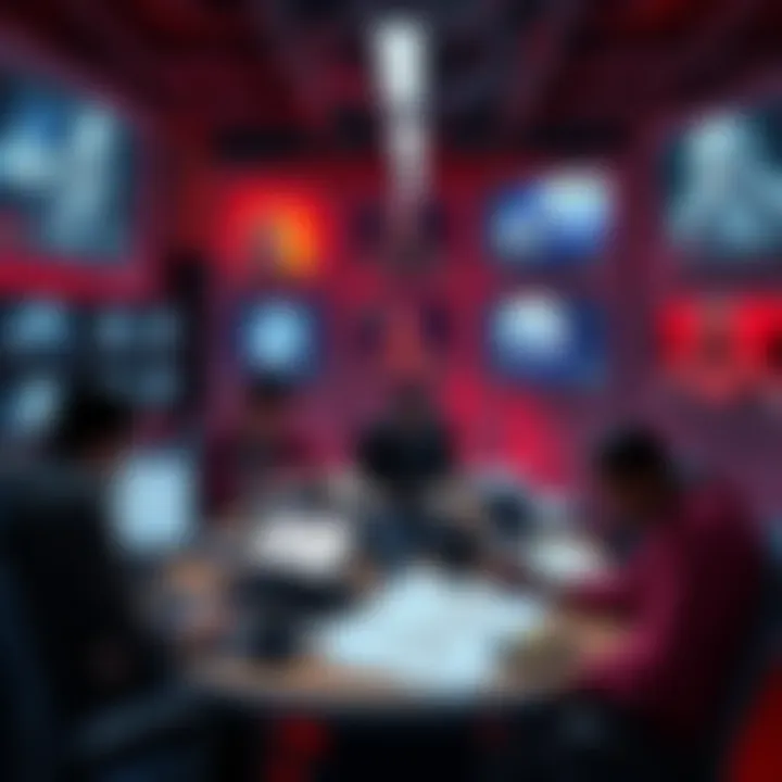 Developers working on the Star Wars Phantom Menace game for PS1, surrounded by game screens and design sketches.