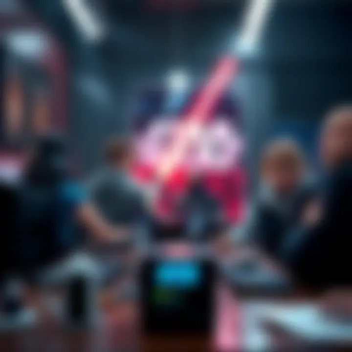 Star Wars Zero Company staff furlough A group of game developers looking concerned at their desks, with a Star Wars themed poster in the background, representing the recent furlough decision by Star Wars Zero Company