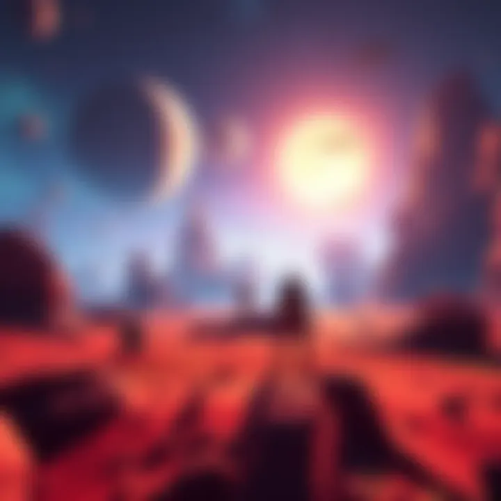 Starfield Gameplay Scene A vibrant scene of players exploring a space environment in Starfield, featuring colorful planets and spacecrafts.