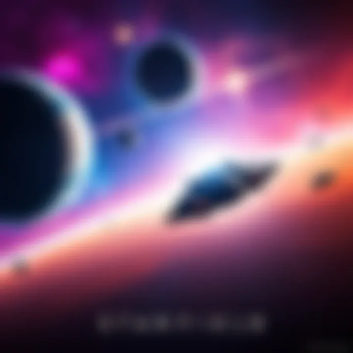A spaceship flying through a colorful galaxy with planets and stars in the background, representing the sci-fi RPG Starfield.