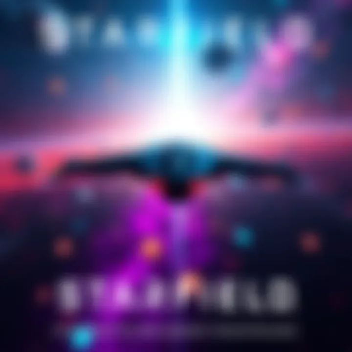 A space scene showcasing a spaceship soaring through colorful galaxies in Starfield