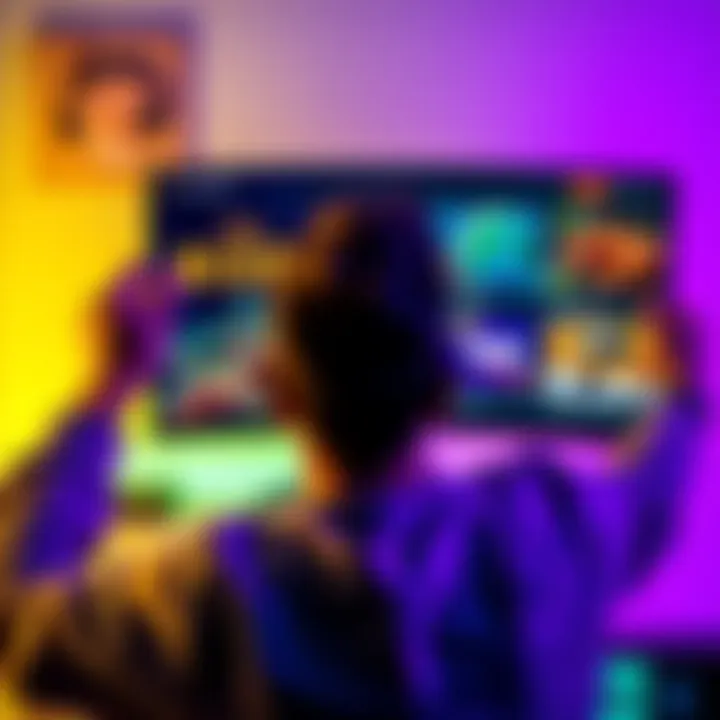 A person excitedly holding a gaming bundle while looking at a computer screen with Rise, Wilds, and World graphics displayed.