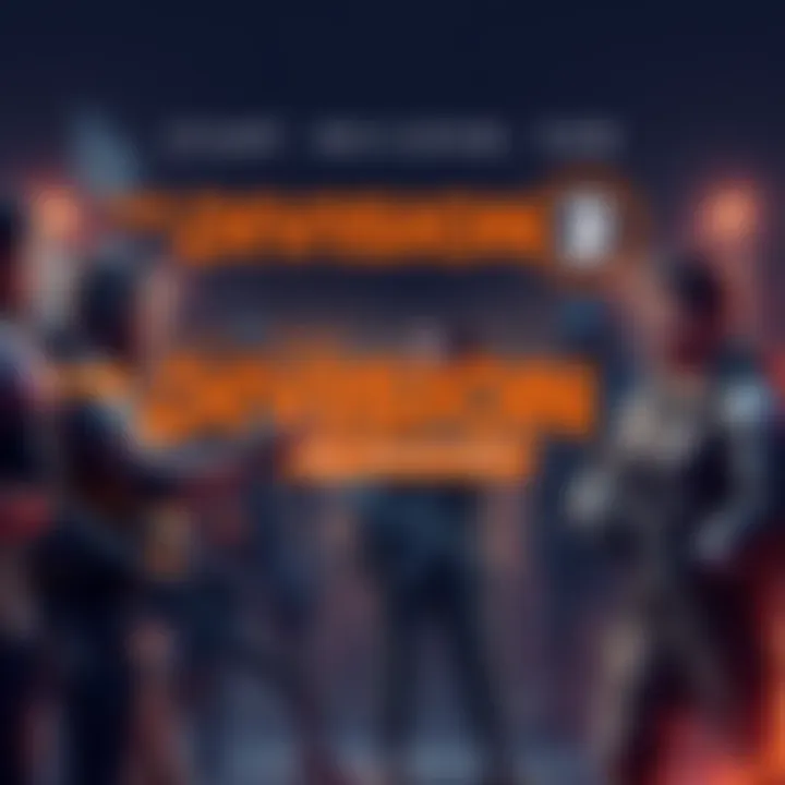 A group of players discussing their character builds in The Division 2, showcasing various gear and weapons.