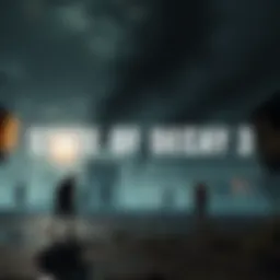 A screenshot from State of Decay 3 showing a dark, post-apocalyptic landscape with zombies and survivors