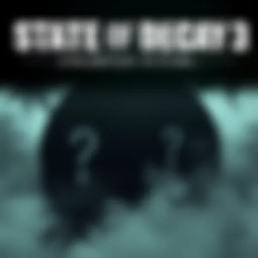 A visual representation of the anticipation around State of Decay 3, showing a darkened game logo with question marks and a foggy background to depict uncertainty.