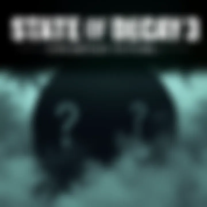 A visual representation of the anticipation around State of Decay 3, showing a darkened game logo with question marks and a foggy background to depict uncertainty.