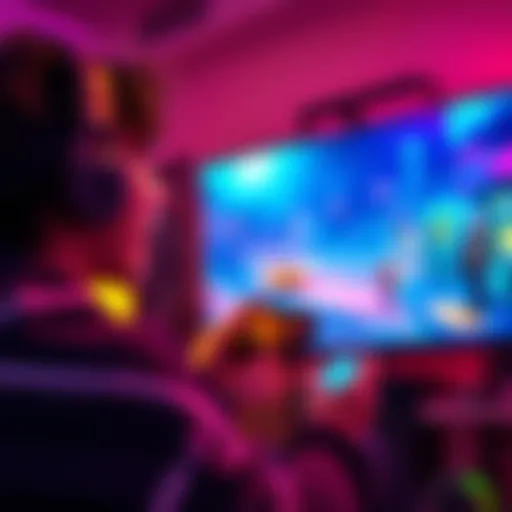 Person excitedly playing the State of Mind game on a gaming console with a vibrant background
