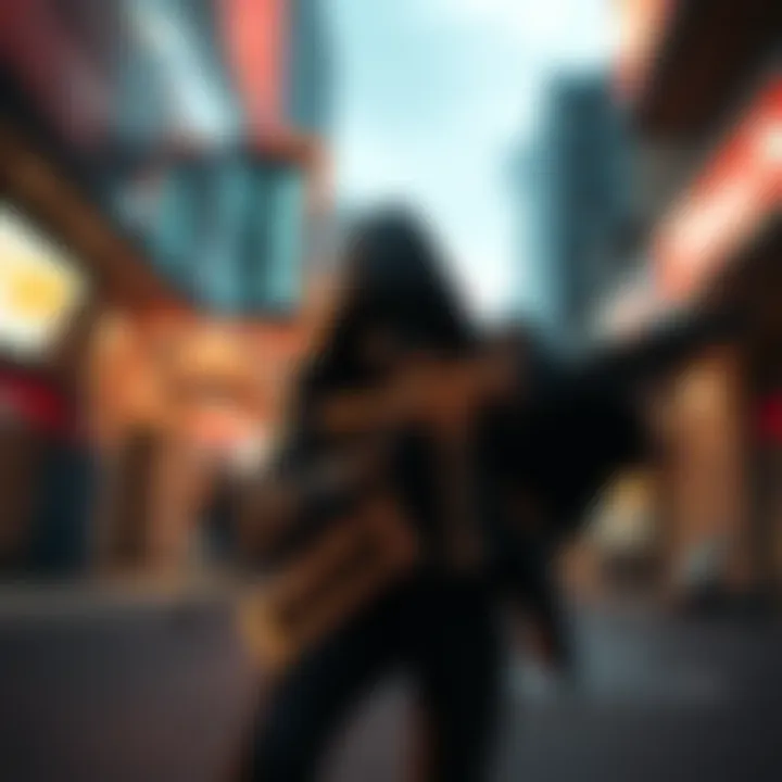 A gamer sneaking through shadows, avoiding detection in an urban environment, showcasing stealth skills in action
