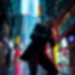 A character from HITMAN World of Assassination executing a stealthy move in a vibrant urban setting, blending into the environment while planning their next action.