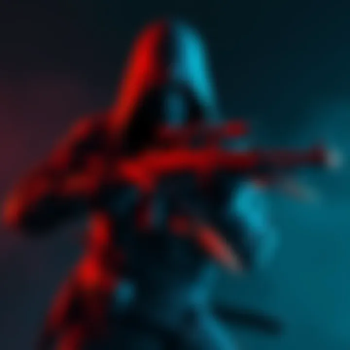 A skilled stealth assassin equipped with a pistol, sniper rifle, and throwing knives, poised for action in a shadowy environment.