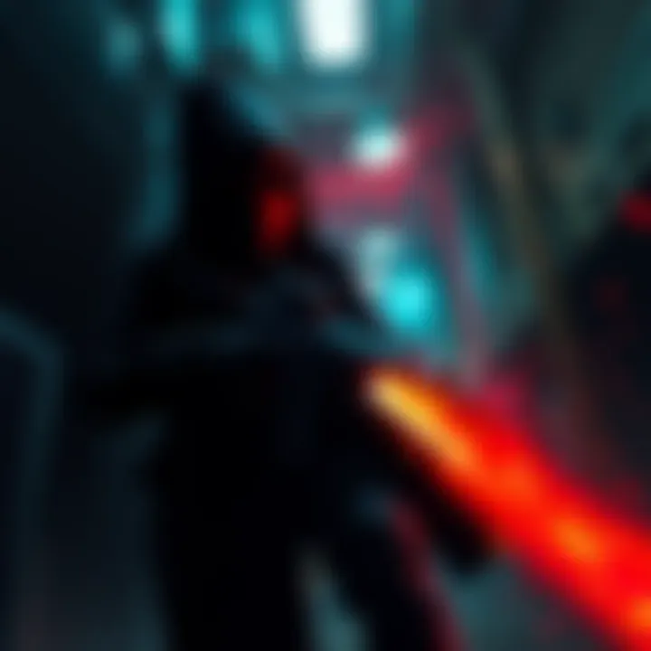 A character sneaking through a darkened environment, using stealth to avoid detection while navigating obstacles.