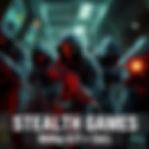A group of stealth game characters from tactical games, using stealth to navigate dark environments.
