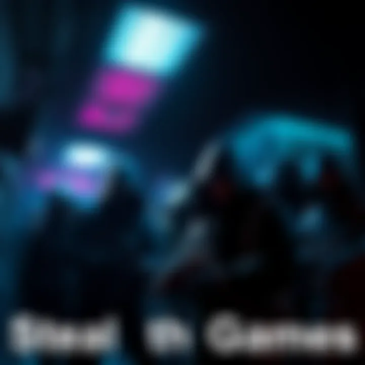 A group of stealth game characters strategically planning their next move in a dimly lit setting.