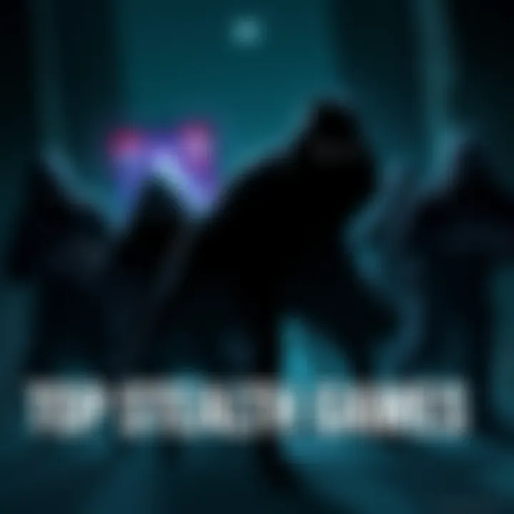 A group of characters sneaking through shadows in a stealth game setting, showcasing different environments and stealth tactics.