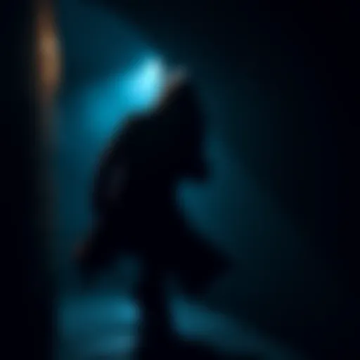 A character in dark clothing sneaks through a shadowy environment, showcasing stealth gameplay reminiscent of classic Thief.
