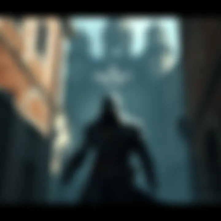 A character preparing to stealth kill Marco Barbarigo in a medieval city setting, with shadows enhancing the stealthy atmosphere.