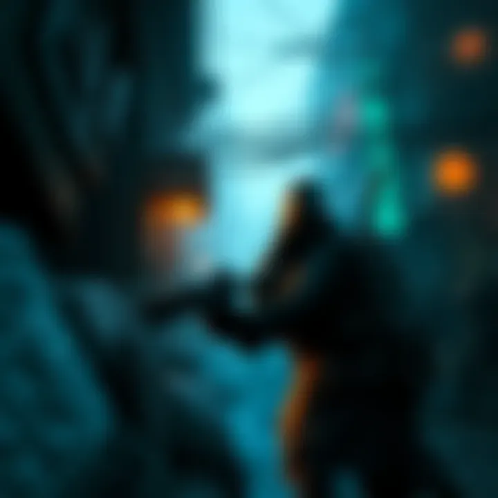 A player sneaking through an environment in Outpost, focused on stealth tactics to complete the Sekiguchi challenge