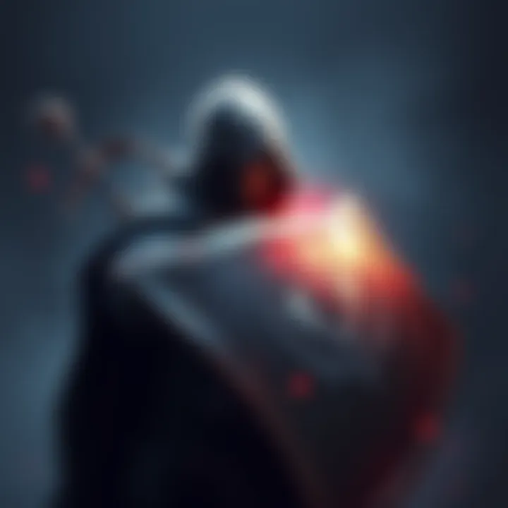 Stealthy raider in action A stealthy raider equipped with a shield, blending into a shadowy background while preparing to engage in PvP combat