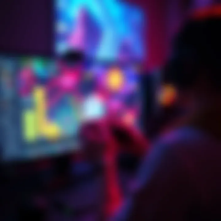 A gamer uses an AI tool to enhance gameplay on a computer screen with colorful graphics