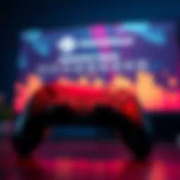 A close-up of the Steam Controller with a new reservation timeline on a screen in the background
