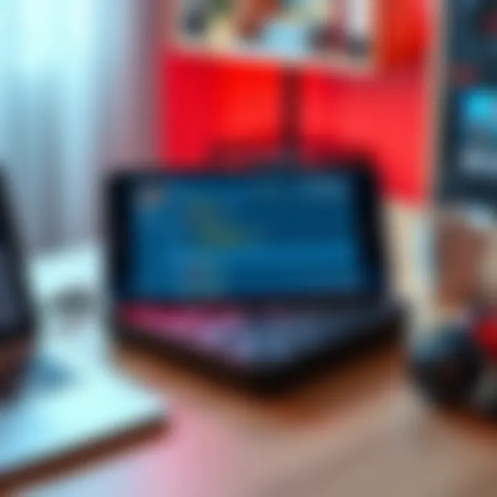 Steam Deck with code editor open A Steam Deck displaying a code editor on its screen, placed on a desk with a laptop and coffee cup.