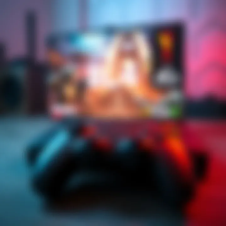A Steam Deck console displaying a gameplay scene, with a controller in the foreground and vibrant game graphics on the screen, showing excitement about the game BL4.