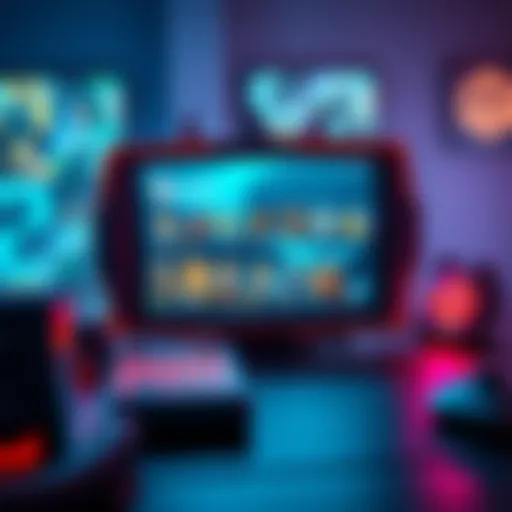 A Steam Deck displaying a turn-based game interface with colorful graphics and character options