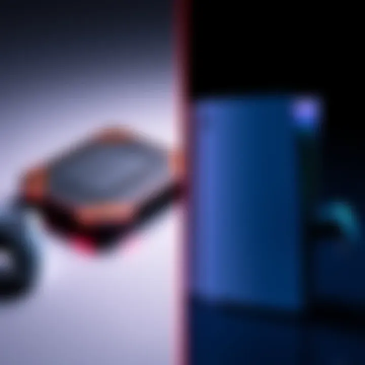 A side-by-side view of a Steam Deck and a PS5 console, highlighting their unique designs and features.