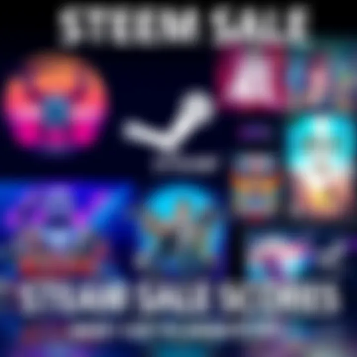 A collection of video game titles and items purchased during a Steam sale, showcasing vibrant cover art and prices under $105.