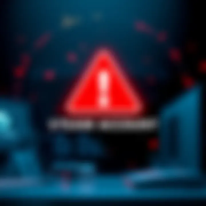 A warning graphic highlighting a banned Steam account due to EA policies, featuring a red exclamation mark and broken link icon.