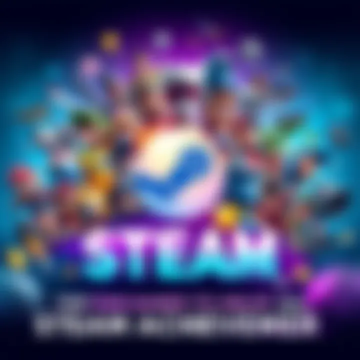 A colorful collage of popular video game characters and icons representing achievements on Steam