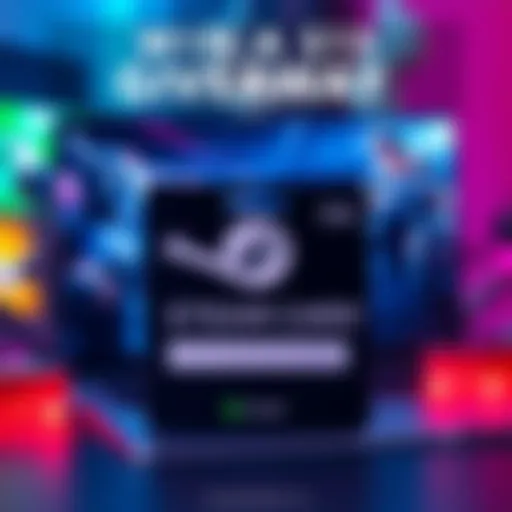 A promotional image showing a $15 Steam gift card with gaming graphics in the background and a comment box for entries.