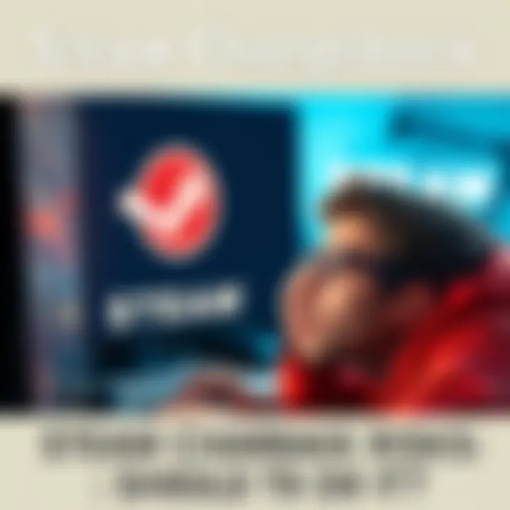 Steam chargeback concerns A frustrated gamer looking at a computer screen with Steam logo and chargeback symbols, showing worry about account risks and refunds